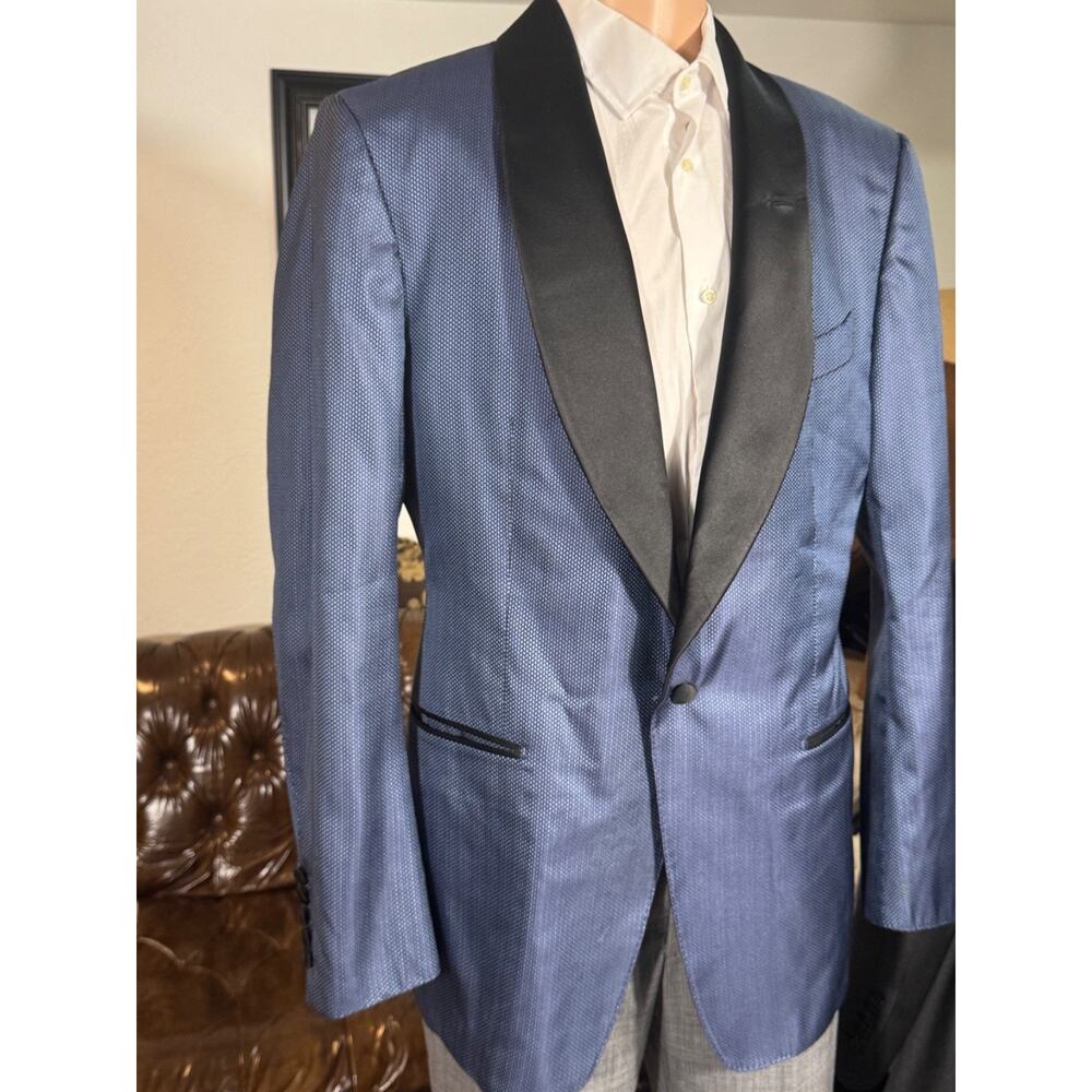 Tom Ford Nailhead 100% Silk Dinner Jacket Tuxedo Blue 54 Shawl Lapel 44R Windsor